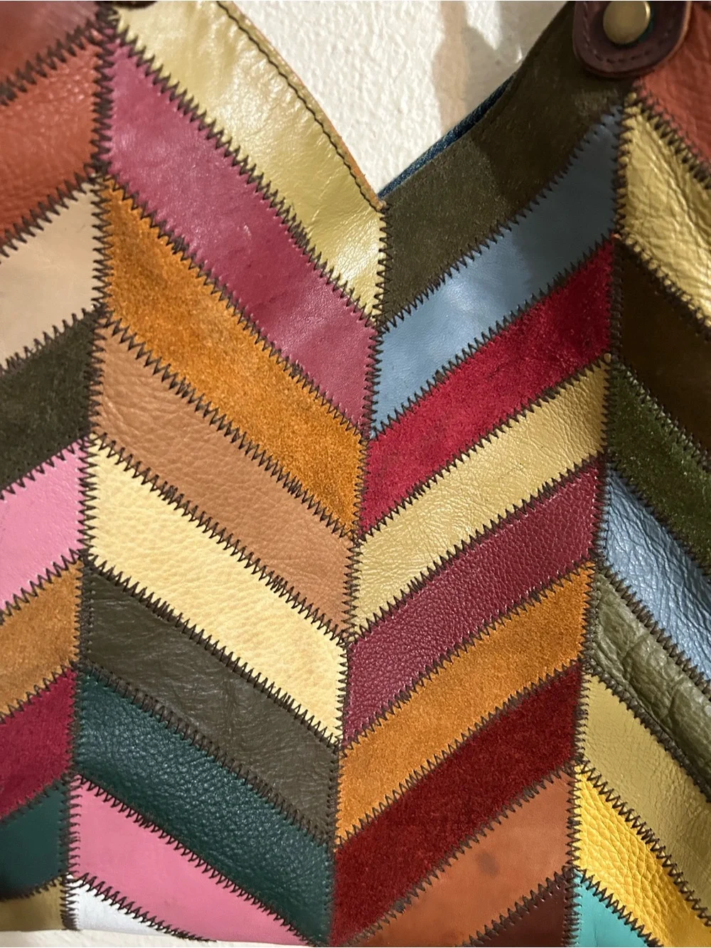 Lucky Brand Leather Multi-Color Chevron Patchwork Shoulder Bag Boho Vintage Y2K